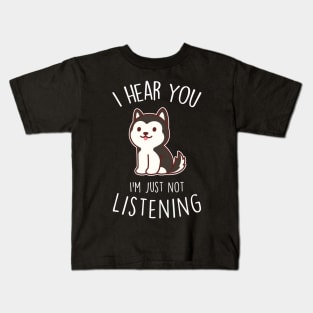 Black and White Husky Dog Not Listening Kids T-Shirt